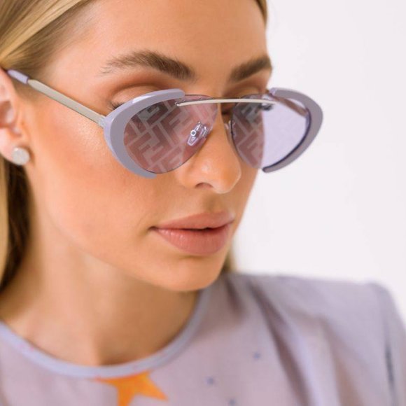 NEW FENDI FE40042U 81U VIOLET SILVER/LILAC MIRROR WITH FF PATTERN SUNGLASSES - Picture 1 of 12